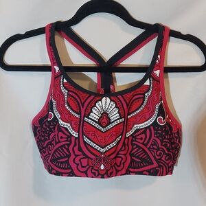 Athleta Red and Black Mandala Patterned Racer Back Sports Bra - L